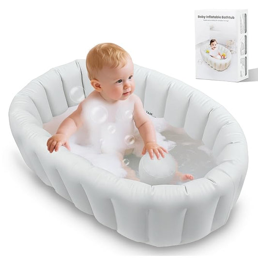 Inflatable Baby Bathtub, Collapsible Baby Bath Back Support, Portable Newborn Travel Bath tub with Drain Hole, Foldable Baby Bath Tubs for Infant to Toddler 0-24 Months (Grey)