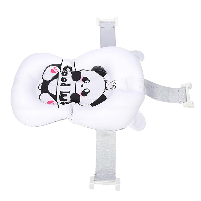 Fafeicy Baby Bath Cushion Pad Cotton Infant Bathing Seat Support Mat with 3 Buckles Wedge Design 28 X 6 X 38cm for Newborn Toddler Bathtub Bath Time (Panda Pattern)