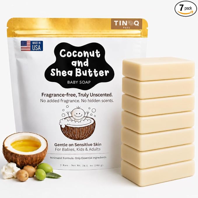 Fragrance Free Baby Bar Soap for Sensitive Skin | Unscented Natural soap bar for toddlers kids adults with gentle skin | Organic ING | Made in USA | 7 Bars (3.5 oz Each)