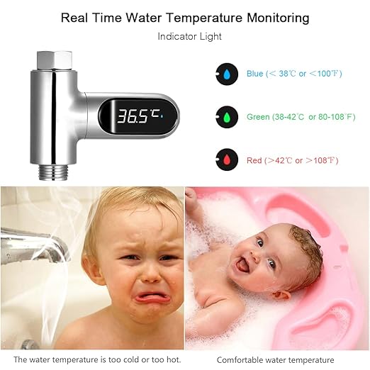 Shower Thermometer Display, LED Digital 0~100℃ Baby Bath Water Thermometer, Fahrenheit/Centigrade Display, 360° Rotating Screen, for Baby Kids Bathroom Kitchen