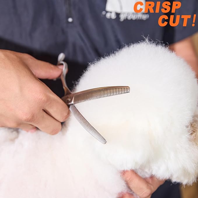 High-end Professional Dog Grooming Curved Thinning Scissors Teeth Blending Shears Pet Texturizing Thinner Blender Shears 7 Inch Extremely Very Sharp Made Of Stainless Steel Alloy For Dog Cat Groomer