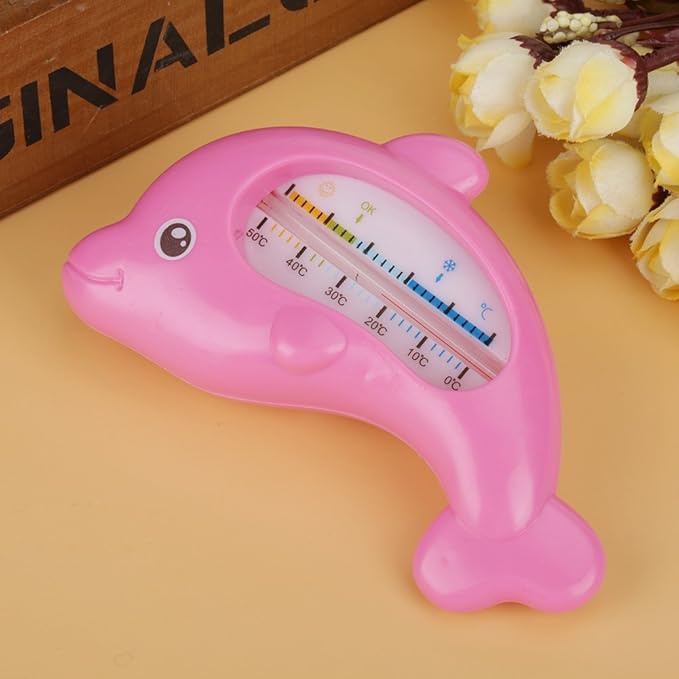 Cute Dolphin Shape Baby Bath Thermometer Children Room Temperature Meter for Bathtub or Indoor Temperature Measurement (Rose red Dolphin)