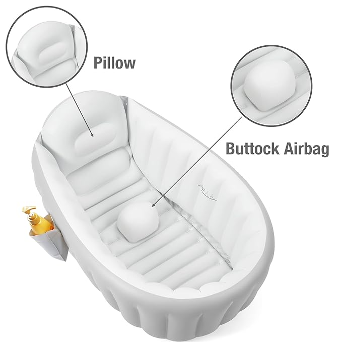 PandaEar Inflatable Baby Bathtub Toddler Tub for Shower, Collapsible Portable Bathtub for Kids, Baby Bath Tub 6-12 Months, Travel Baby Bathtub, Blow Up Tub for Baby with Air Pump