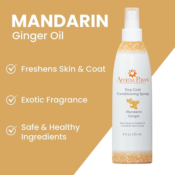 Scented Dog Coat Spray – Cleansing, Conditioning, Moisturizing – Toxin Free, Healthy Ingredients – Aromatic Grooming Puppy Spray – Loosens Knots, Tangles – 4.5 Oz., Mandarin Ginger