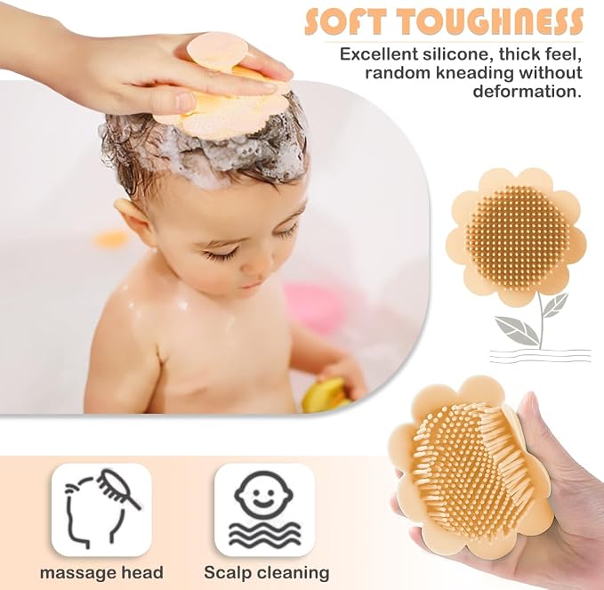 Baby Bath Silicone Brush Shower Scalp Brush Exfoliate and Massage Shampoo Scalp Scrubbie for All Hair Kid Newborn Toddler（Yellow）