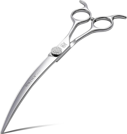 40° Extra Curved 7.5‘’ Super Curved Dog Grooming Scissors with Jewelled Screw 440C Stainless Steel Pet Grooming Bending Scissors with Symmetrical Handle for Groomer and Home User