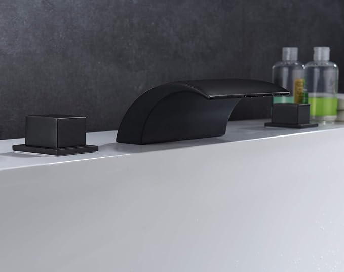 Deck Mount Roman Tub Faucet Matte Black Waterfall Bathtub Faucet Extra High Flow, SUMERAIN