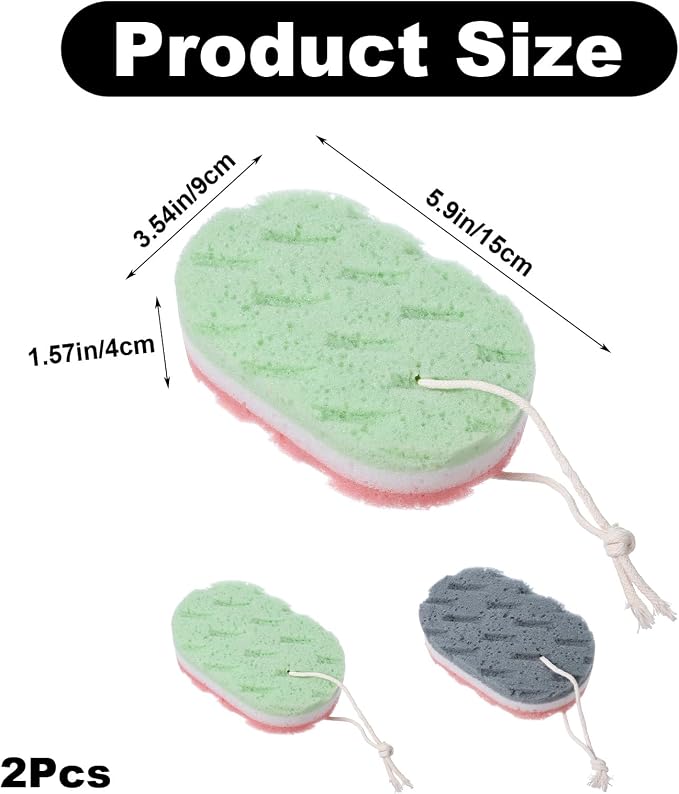 2 PCS 3-Layer Bath Sponges, Soft Shower Sponges Reusable Body Exfoliating Sponge Exfoliating Bath Sponge with Hanging Straps Colorful LuffaSponge