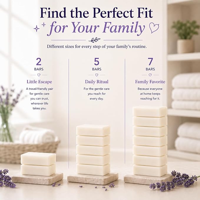 Baby Soap Bar For Sensitive Skin | Natural Bath Soap For Toddlers Kids Adults | Relaxing Organic Lavender Essential Oil | No Artificial Fragrance | Only 6 Ingredients | Vegan | No SLS | 5 Bars