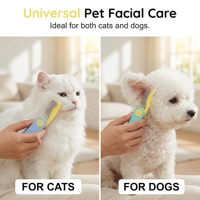 Professional Pet Eye Comb, Stainless Steel Folding Round Head Grooming Tool, Tear Stain Remover Flea Lice Combs, Precisely Clean Eye Area Dirt for Cats Dogs (2PCS Yellow)