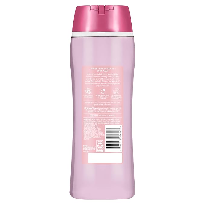 Suave Moisturizing Body Wash, with Sweet Pea Violet and Vitamin E Extract, No Parabens, No Phtahaltes, 18 Fl Oz (Pack of 6)