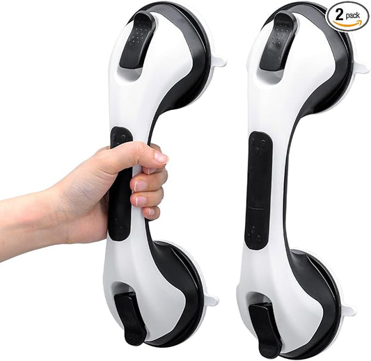 TAILI Suction Shower Grab Bar 2 Pack, Grab Bars for Bathtubs Showers for Seniors Elderly Handicap, Bathroom Safety Shower Handles Support Grip, Heavy Duty Suction Cup, No Drilling Removable, Black,G9