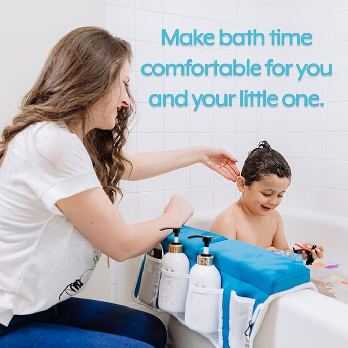 Supa Ant Bath Kneeler –8 Suction Cups & 1.5" Padding.Certified Non Toxic Bath Kneeling Pad for Bath Tub & 5 Bath Organizer. Fast Dry Baby Bath Kneeler and Elbow Rest Pad Set Blue