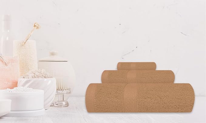 Luxury 8 Piece Set, 2 Bath Towels 2 Hand Towels 4 Washcloths, 100% Cotton Towels for Bathroom, Home, Spa, Hotel & Gym – Ultra Soft, Highly Absorbent, Quick Dry (Beige)
