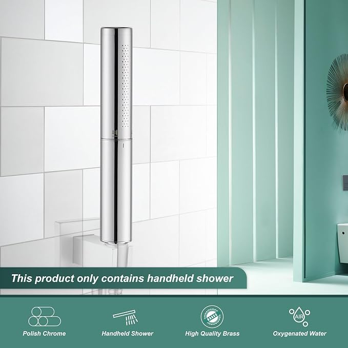 Heyalan Hand Held Shower Wand, High Pressure Handheld Head with Strong Flow, Luxury Spray for Bathroom,Dual Function,Polished Chrome