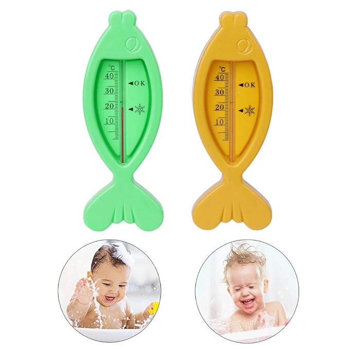 1Pcs Green/Yellow Water Baby Bathing Fish Shape Temperature Infant Toddler Shower Bath Thermometer - Color Random