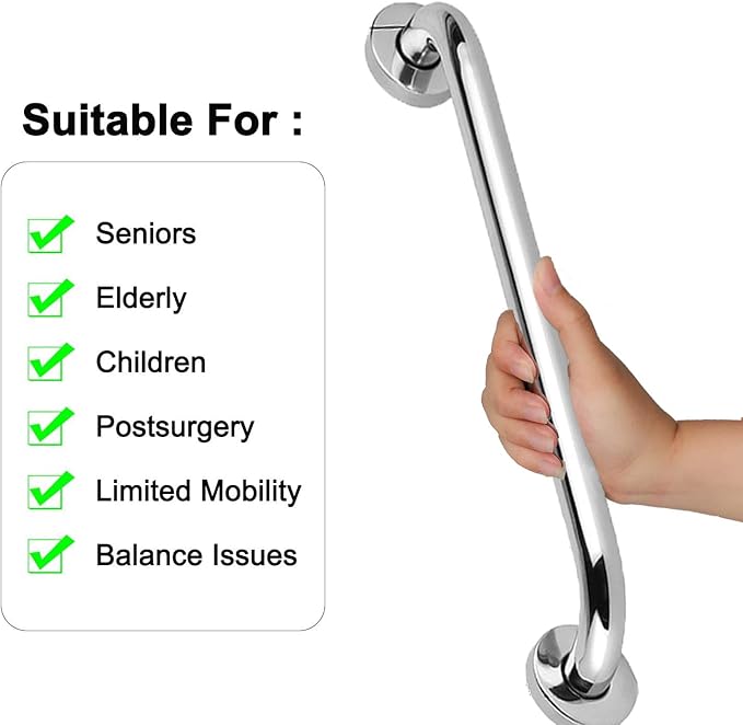 2 Pack Shower Grab Bar，Stainless Steel Grab Bar for Bathtub Showers Grab Bars, Safety Bars for Shower Chair Bench, Shower Bath Handle Grab Bars Senior, Elderly, Handicap(18 Inch) Waterproof
