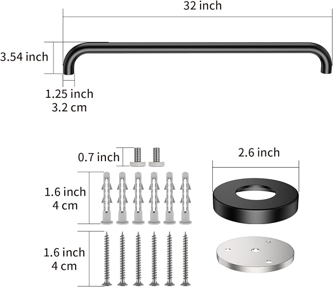 32 Inch Shower Grab Bar, ZUEXT SUS304 Stainless Steel Black Bathroom Grab Bar Handle, Shower Balance Bar, Safety Hand Rail Support, Handicap Elderly Senior Assist Bath Handle (1.25" Diameter)