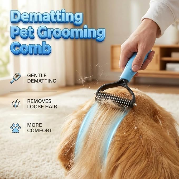 Pet Grooming Tool, 2026 New Undercoat Rake Deshedding Brush for Dogs & Cats, Double Sided Dematting Comb for Detangling Long Matted Fur (Blue, Large & Small)