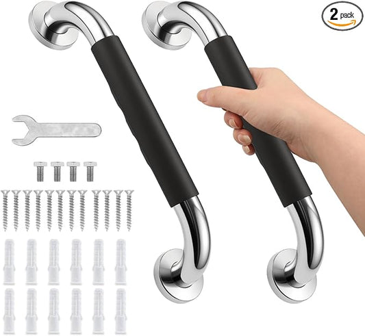 2 Pack Grab Bar Rail Anti-Slip Bathroom Shower Grab Bars for Seniors Elderly Wall 12inch Stainless Steel Safety Handicap Handle Bath Bathtub Toilet Rail