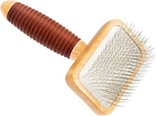 Small Slicker Brush for Dogs & Cats, Professional Pets Long Pin Brush for Grooming, Shedding - Non-Slip Rubber Beech Handle