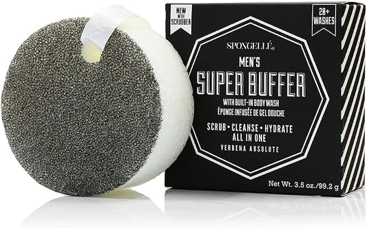 Spongellé Men's Super Buffer, Verbena Absolute | 20+ Washes | Body Wash Infused Exfoliating Body Scrubber | Loofah Sponge For Men | Gift for Father's Day, Vegan, Dermatologist-Tested, Made in USA