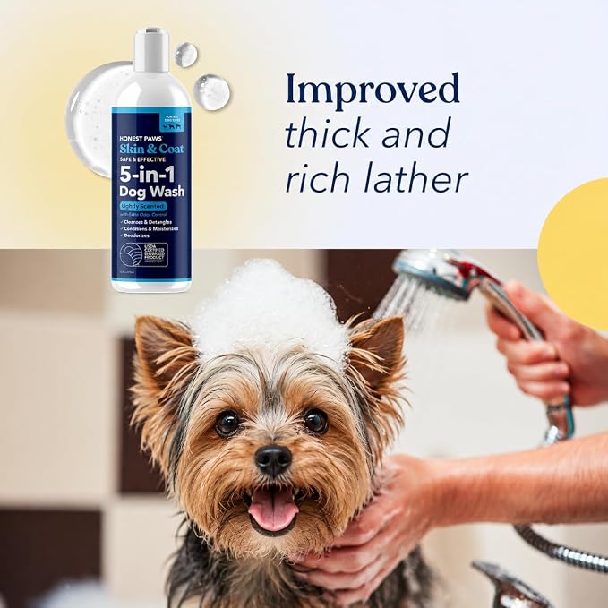 Honest Paws Dog Shampoo and Conditioner - Premium Dog Wash for Allergies Dry, Itchy, Moisturizing for Sensitive Skin - Sulfate Free Plant Based All Natural - Lightly Scented w/Odor Control -16 Fl Oz