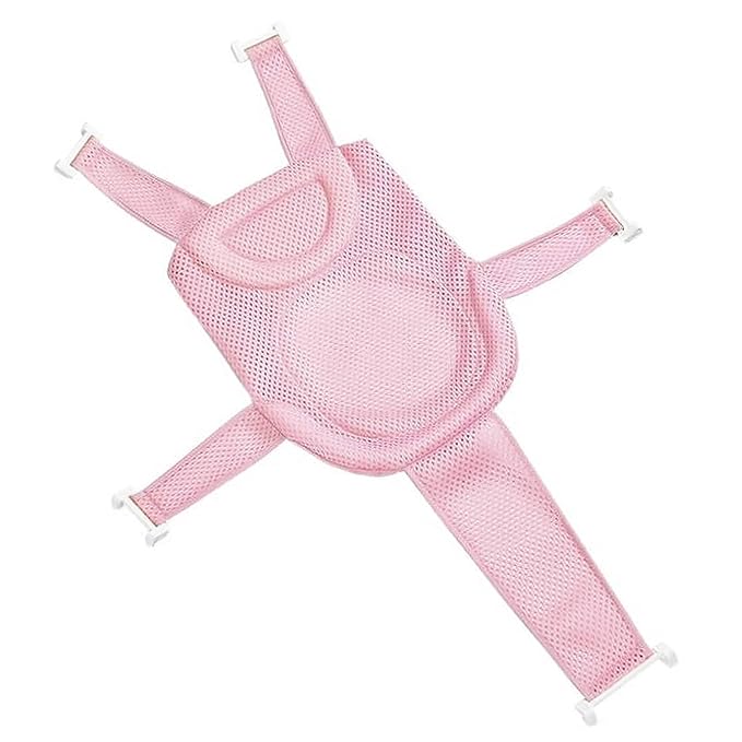 Adjustable Baby Bath Tube Support Mesh Net Soft Breathable Infants Shower Pad Newborn Bathing Mat 5-Point Anti-Slip Bathtub Seat with Sponge Cushion for Toddlers 0-18 Months