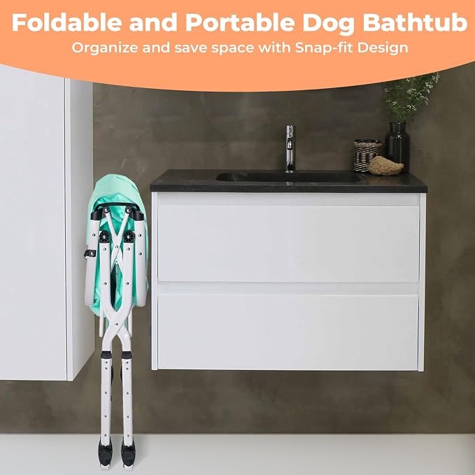 KITPLUS Portable Dog Bathtub, 5 Height Adjustable Dog Washing Station for Pet Shower and Grooming Foldable Bathing Tub with Storage & Anti-Slip Design for Small Large Dogs Cats