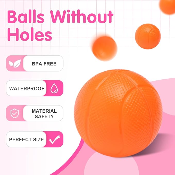 Bath Toys Basketball Hoop Set Strong Suction Cups with 4 Non Porous Balls | Baby Bath Toys for Kids Ages 1-3, Toddler Pool Toys for toddlers 1-4, Pool Toys for Kids Ages 4-8, Mini Basketball Hoop