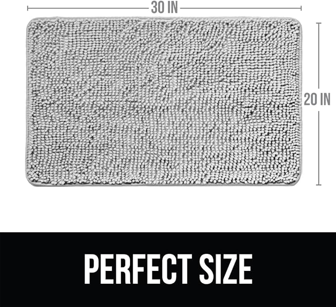 KANGAROO Bathroom Rugs, Chenille Soft Absorbent Bath Rug, Shaggy Shower Mat, Quick Dry Machine Wash Bathmat, Plush Carpet Mats for Tub, Bathtub and Room Home Decor Accessories, 30x20, Light Grey
