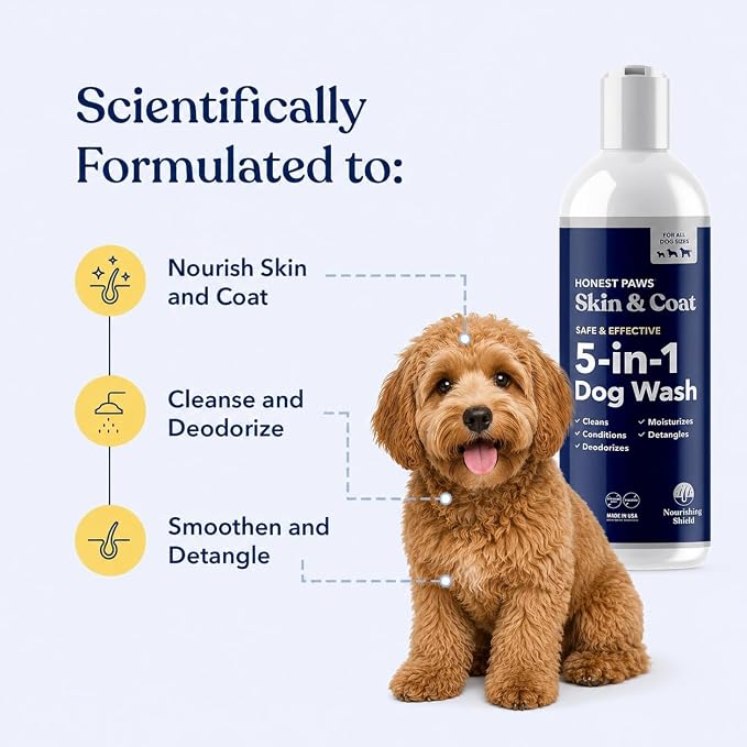 Honest Paws Dog Shampoo and Conditioner - Premium Dog Wash for Allergies and Dry, Itchy, Moisturizing for Sensitive Skin - Sulfate Free, Plant Based, All Natural -16 Fl Oz