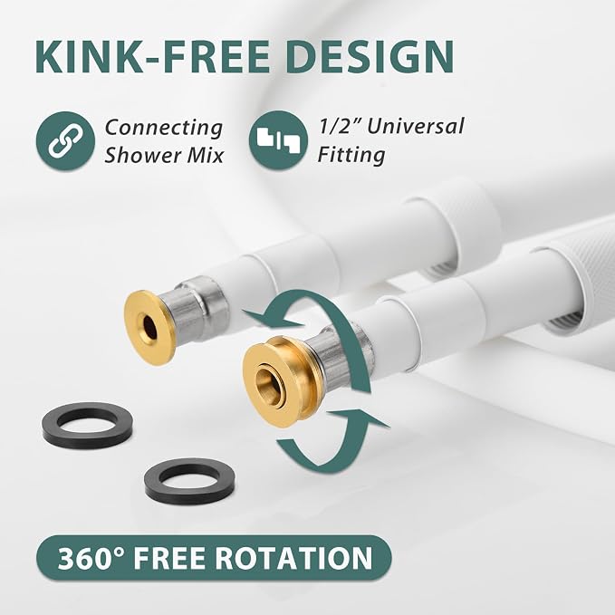 Silicone Shower Hose Extra Long,Explosion Proof Anti Winding Showerhead Hose,Used In Showerheads Spray Bidet Bathing Toilet Cleaning Flexible RV Shower Hoses Replacement (White, 69 In)