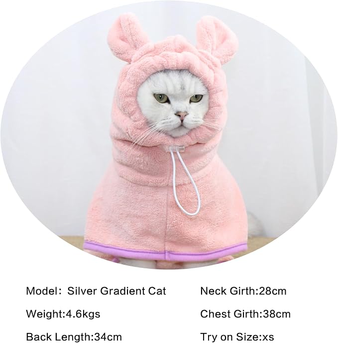 Pet Bathrobe for Dog Cat Absorbently Quick Drying Coat Cute Dogs Bath Towel Hooded Robe Adjustable Collar & Belly Strap for Pool Beach (Pink, Medium)