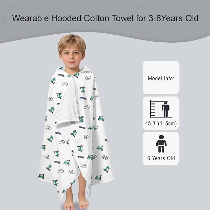 VOOVA & MOVAS Kids Hooded Bath Towel (3-8 Years) – 100% Cotton Soft Absorbent Swim Towel (30"x48") – Perfect for Pool, Beach, Bath,Crocodile