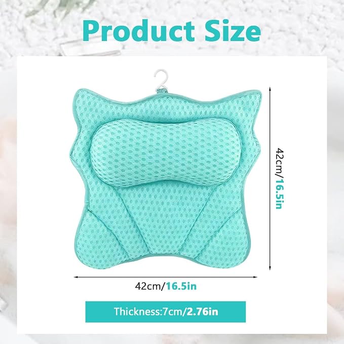 Bath Pillow,Ergonomic Bathtub Pillows for Tub Neck and Back Support,with 6 Powerful Suction Cups,Provide Shoulder and Back Relaxing,Bath Accessory,Fits All Types Bathtub(Blue)