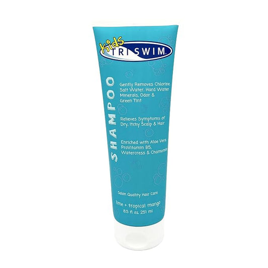 TRISWIM Kids Chlorine Removal Shampoo 8.5oz | Removes Chlorine, Bromine, Salt Water & Hard Water Minerals | Hydrates & Nourishes with Aloe Vera, Vitamin A & Pro Vitamin B5 | Lime + Mango Scent