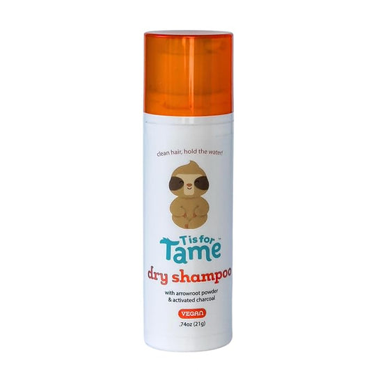 T is for Tame - Powder Puff Dry Shampoo for Babies & Kids – Gentle Hair Formula with Arrowroot Powder & Activated Charcoal, Mess-Free Application, Made in USA - 0.74 oz