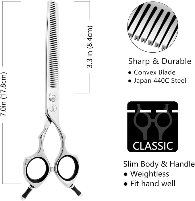 HASHIMOTO Thinning Shears for Dogs, 7.0 inch, 30% Thinning Rate. | Dog Blending Shears, 45 Teeth, Lightweight, Sharp, 440C Stainless Steel