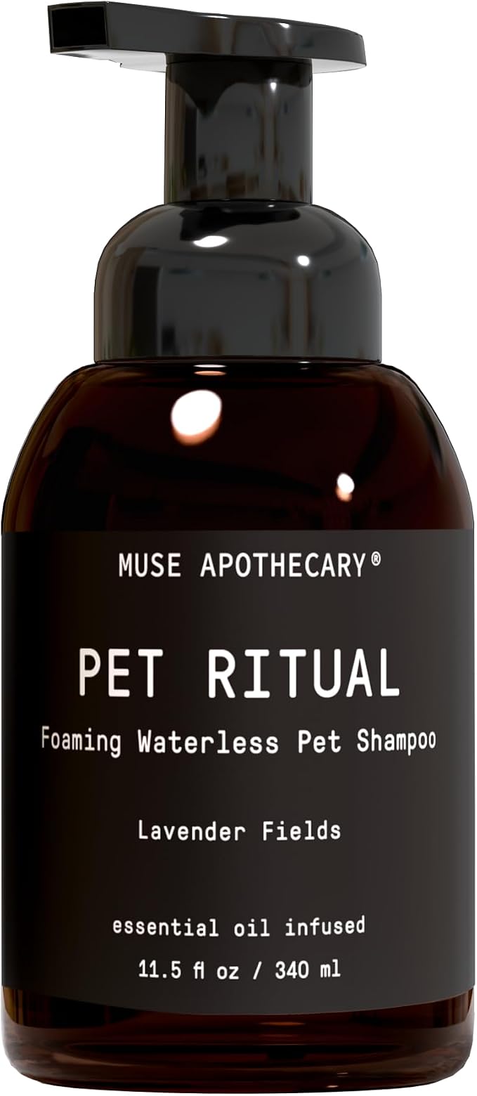 Muse Apothecary Pet Ritual Foaming Waterless Dog Shampoo - No Rinse Dry Shampoo for Dogs & Cats - Essential Oils Infused, 11.5oz Lavender Fields