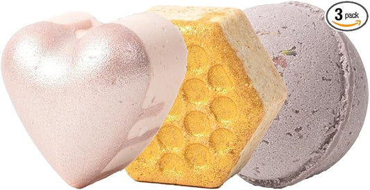 Pacha Soap Co. Froth Bath Bombs - Jasmine Gardenia, Sweet Honey Almond, and French Lavender Scents, Handmade, Nourishing & Moisturizing Bath Bombs with Essential Oils, Made in The USA - 3 Pack