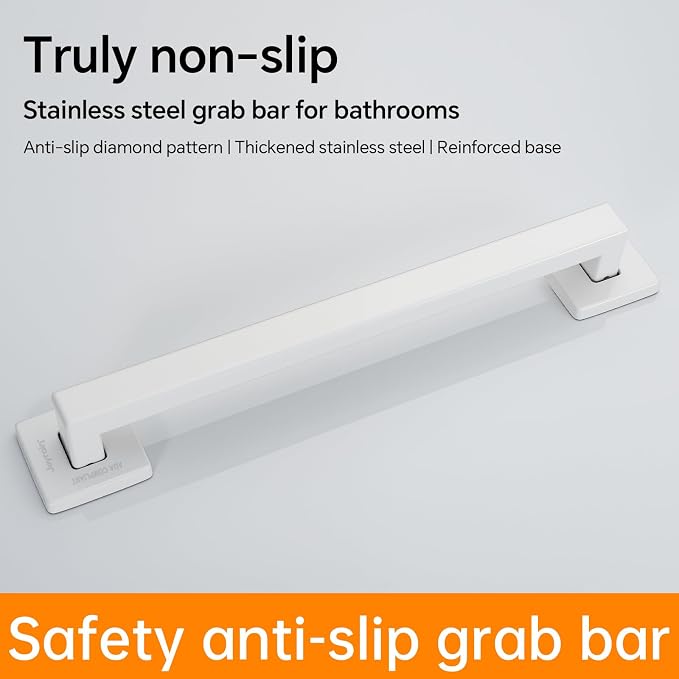 Joyrain ADA Square Grab Bar 16/24/32 Inch - 500lb Capacity Safety Rail for Elderly, Non-Slip Bathroom Handle (White, 16 inch)