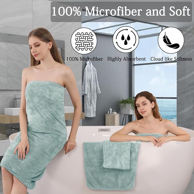 Ycosy 8-Piece Bath Towels Set,2 Oversized Bath Sheet,2 Hand Towels and 4 Washcloths - 600 GSM Soft Microfiber Highly Absorbent Quick Dry Shower Towel Collection for Bathroom Hotel and Spa,Mint Green