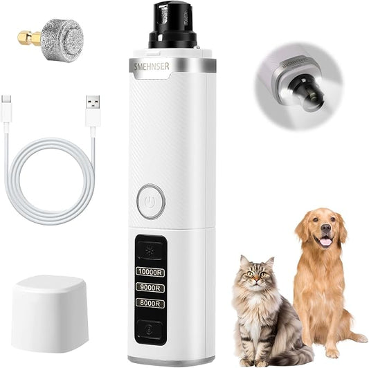 Wortade Silent Groom Pro Nail Grinder, 3-Speed Quiet Electric Dog Nail Grinder, Rechargeable Dog Nail Trimmers with 2 LED Lights for Small Large Dogs, Pet Nail Clippers with 2 Grinding Wheels