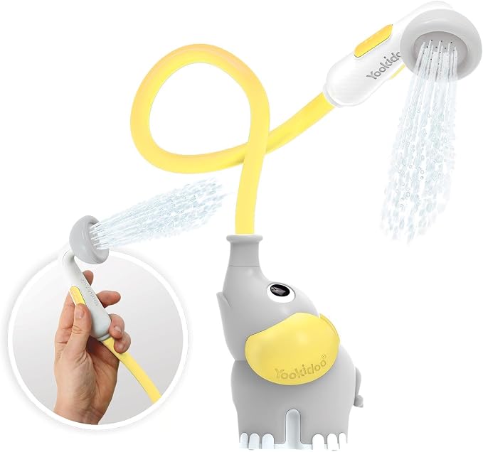 Yookidoo Baby Bath Shower Head - Elephant Water Pump and Trunk Spout Sprayer and Rinser-Control Water Flow from 2 Knobs Baby Bath Time Essentials for Newborn Babies in Tub Or Sink (Yellow) (Pack of 2)