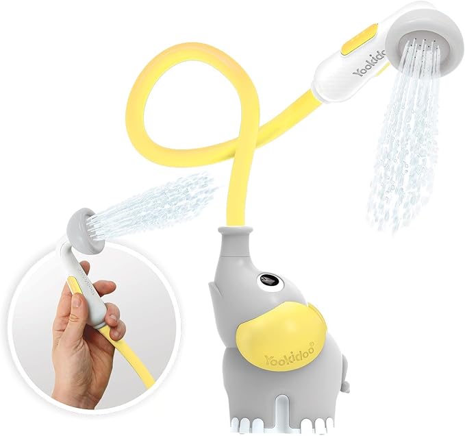 Yookidoo Baby Bath Shower Head - Elephant Water Pump and Trunk Spout Sprayer - One Handed Flow Control for Newborn Babies in Tub Or Sink (Yellow)
