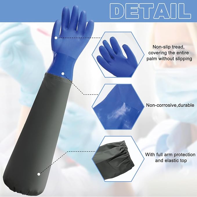 YOFANG Pet Grooming Washing Gloves,27.2" Extra Long Waterproof Rubber Bathing Gloves for Dogs & Cats,Anti-Bite & Anti-Scratch Hair Removal Cat Bath Gloves with 3000+ Massage Particles,Blue/Green ﻿