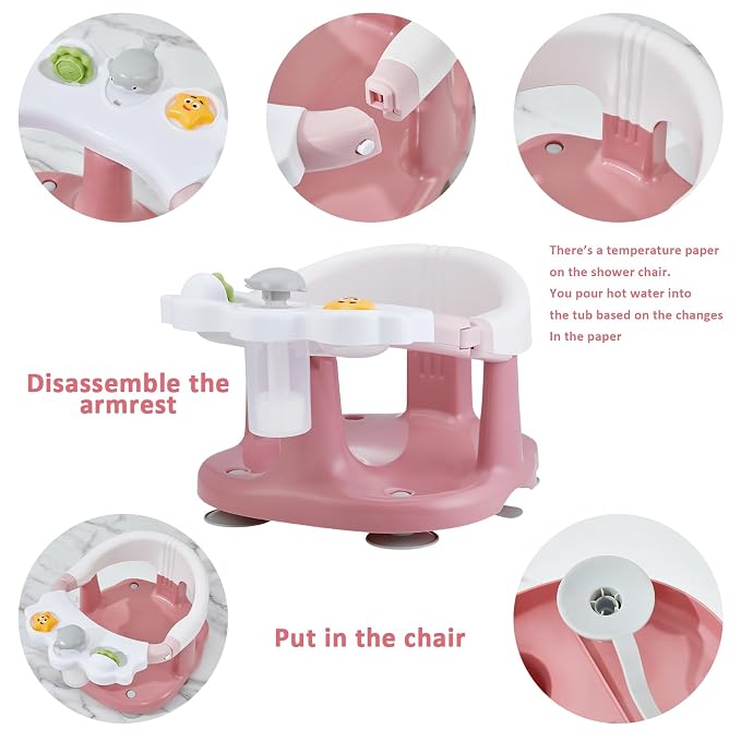 Baby Bath Seat for Babies 6 Months & Up with Toy Tray,Non-Slip Suction Cup Baby Bath Chair for Babies Sitting Up (Dusty Pink)