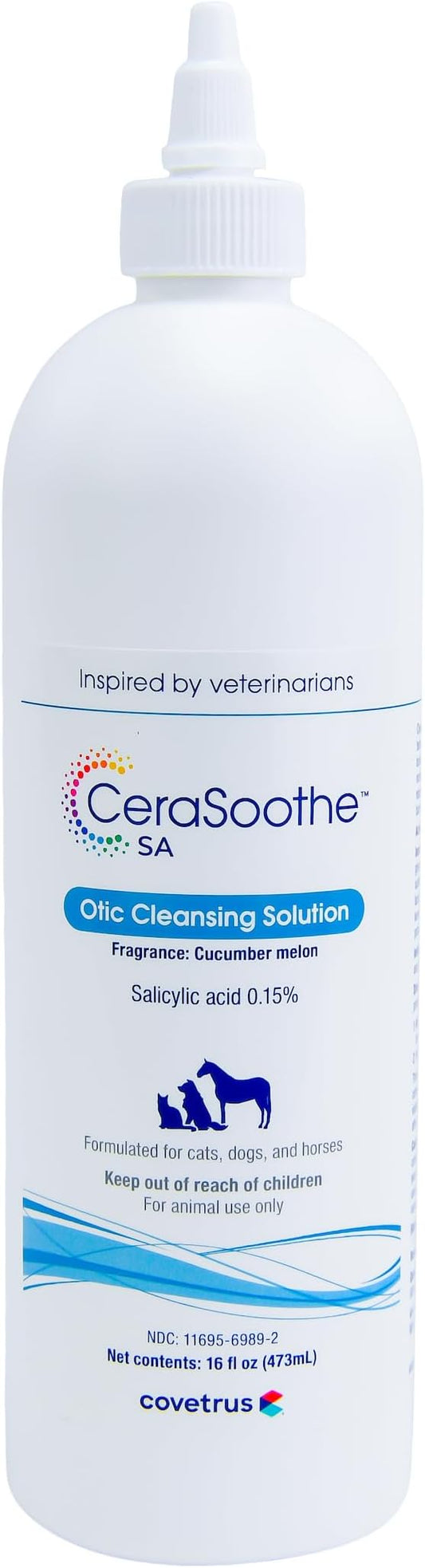 Covetrus CeraSoothe® SA Ear Cleansing Solution for Dogs, Cats & Horses – Salicylic Acid Formula to Remove Wax, Debris & Odor, 16 oz