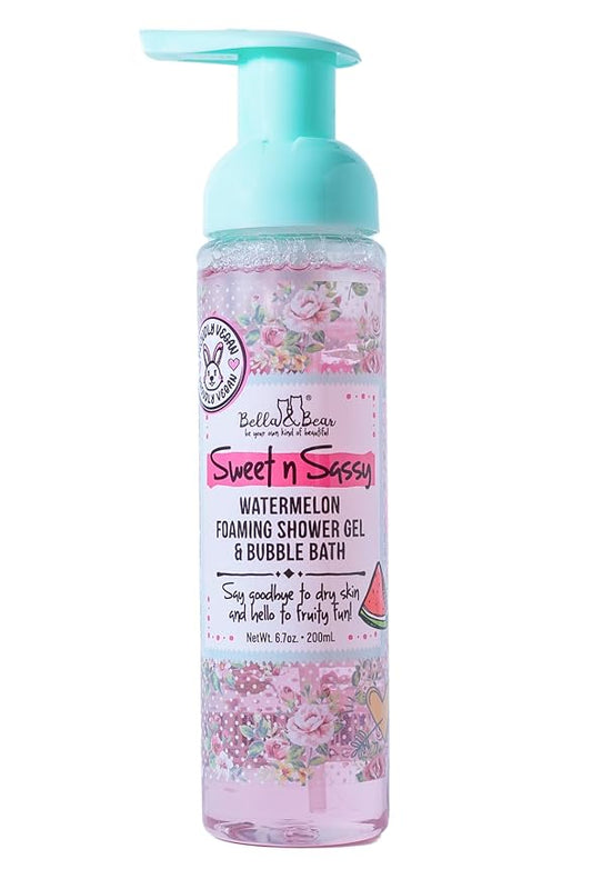 Bella & Bear Sweet n Sassy Watermelon Shower Gel, Bubble Bath & Body Wash – Fruity Foaming Bath Soap for Teens & Tweens